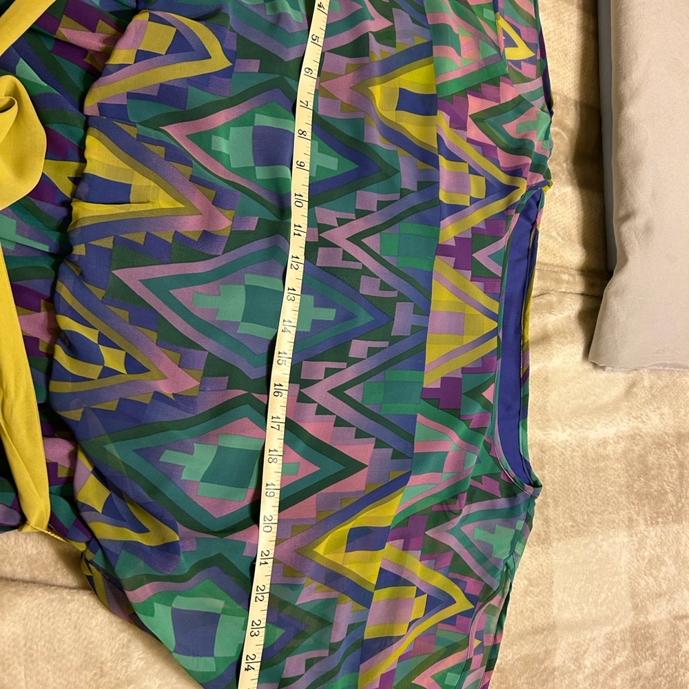 Adrianna Papell Geometric Print Midi Dress - Green, Purple, Yellow - Picture 4 of 13
